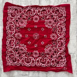 VTG Bandanna Made In USA Red Paisley 100% Cotton Americana Biker